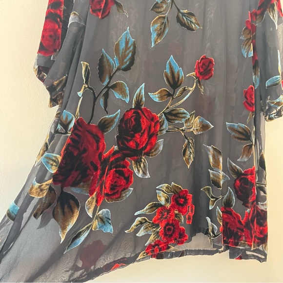 Karen Kane Womens Velvet Burnout Pullover Floral Blouse (J1) - Picture 4 of 11